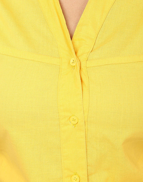 Yellow Cotton Shirt-Front Button Placket