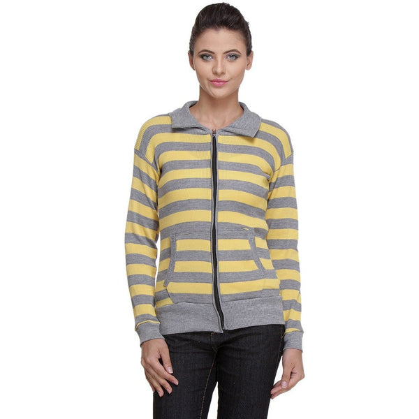 Front Open, Zippered Full Sleeves Yellow Top-2