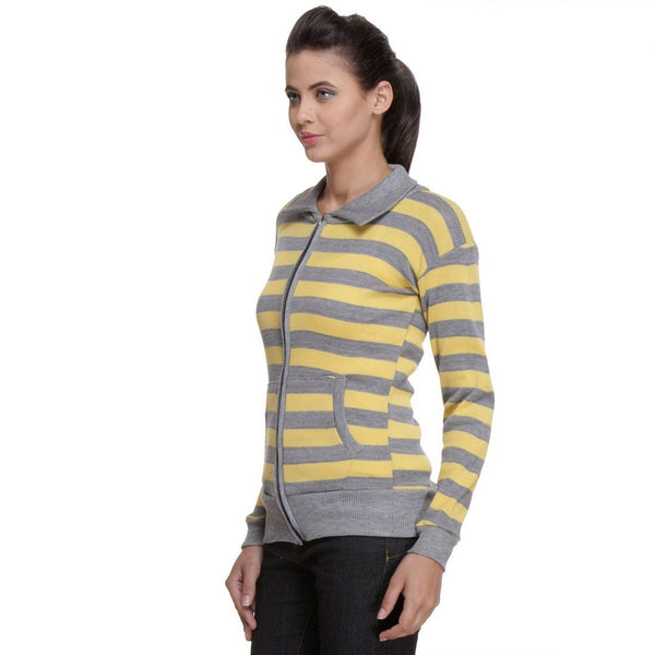 Front Open, Zippered Full Sleeves Yellow Top-3