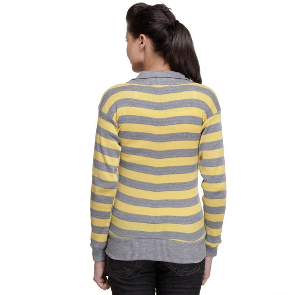 Front Open, Zippered Full Sleeves Yellow Top-4