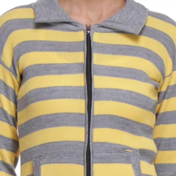 Front Open, Zippered Full Sleeves Yellow Top-5