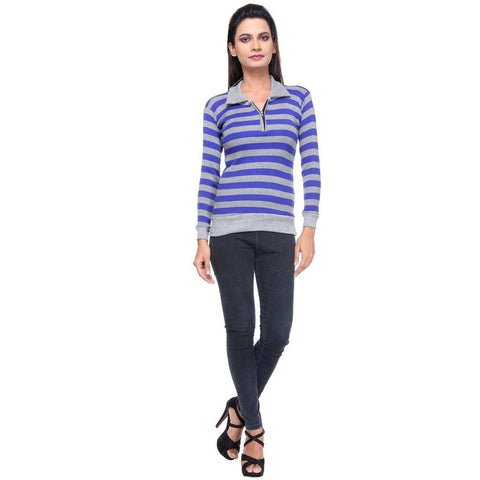 Full Sleeves Striped Blue Top