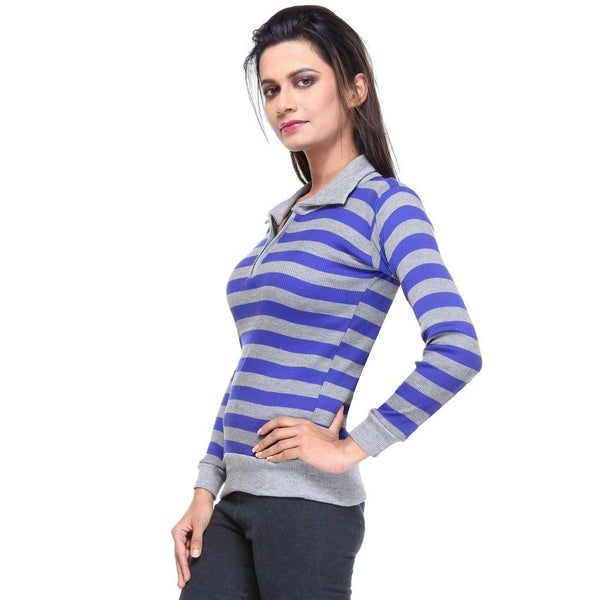 Full Sleeves Striped Blue Top-4