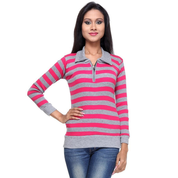 Full Sleeves Striped Pink Top-2