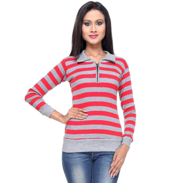 Full Sleeves Striped Red Top-2