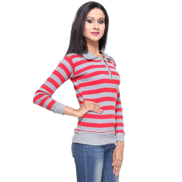 Full Sleeves Striped Red Top-4
