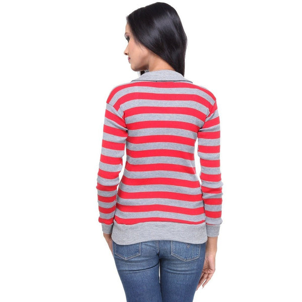 Full Sleeves Striped Red Top-3