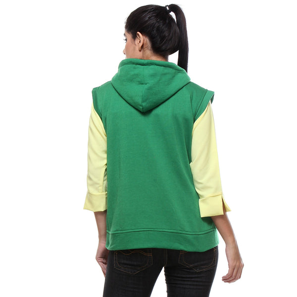 TeeMoods Sleeveless Hooded Green Sweatshirt-4
