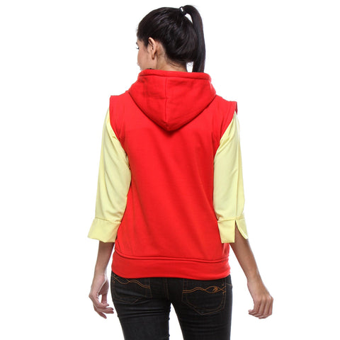 TeeMoods Sleeveless Hooded Red Sweatshirt-4