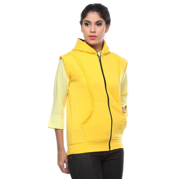 Sleeveless Hooded Yellow Sweatshirt-3