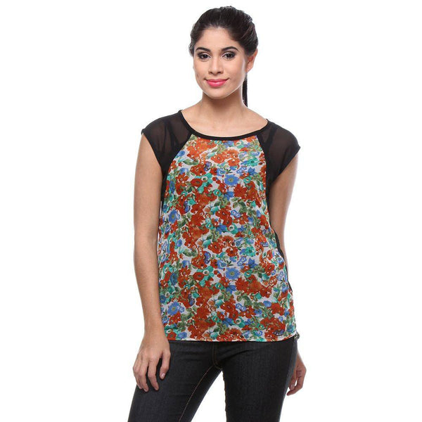 Floral Print Georgette Women's Top-Front View