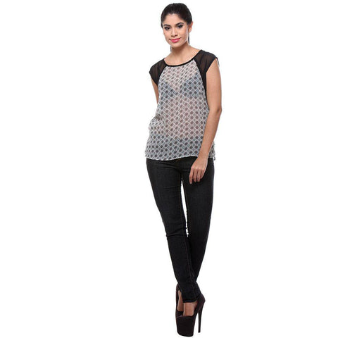  White Print Georgette Women's Top-Full Front View