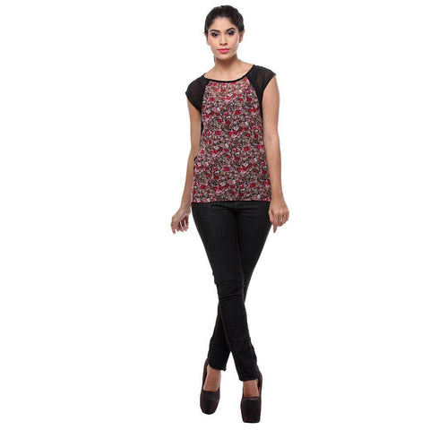 Red Floral Print Georgette Women's Top-Full View