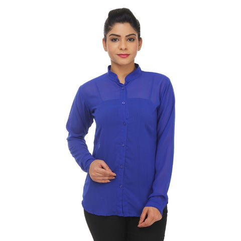 TeeMoods Full Sleeves Soild Formal Blue Georgette Shirt  Apps   Save