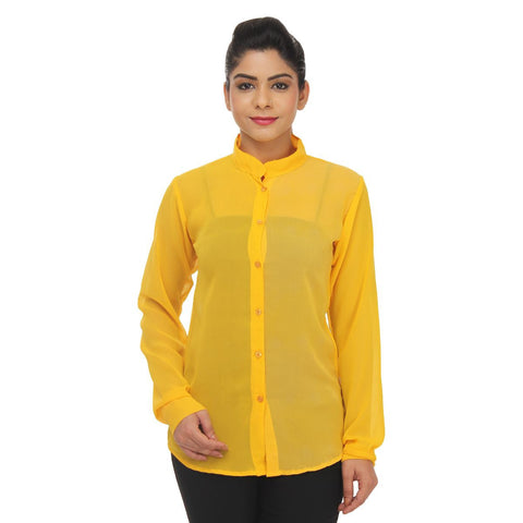 Full Sleeves Regular Fit Formal Yellow Georgette Shirt