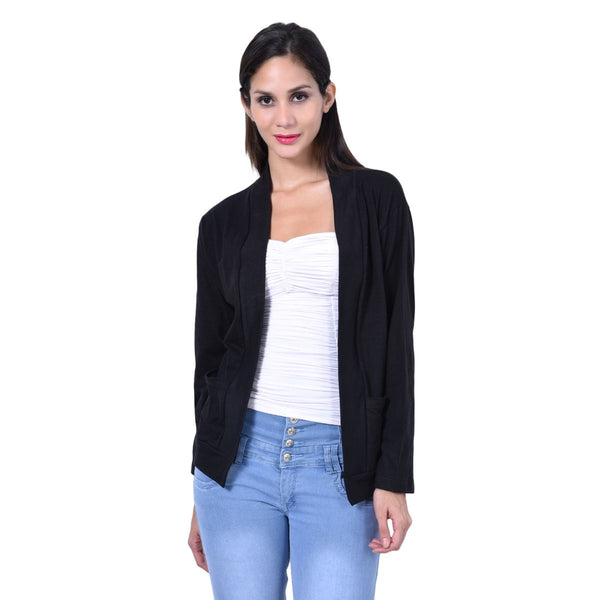 TeeMoods Cotton Full Sleeves Black Shrug with pockets