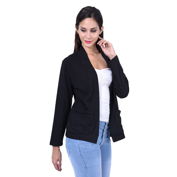 TeeMoods Cotton Full Sleeves Black Shrug with pockets-side image