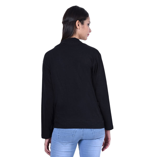 TeeMoods Cotton Full Sleeves Black Shrug with pockets-Back
