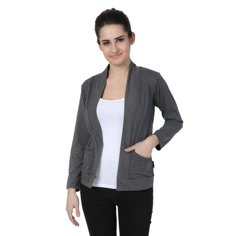 Buy Teemoods Women's Cotton Full Sleeves Dark GreyShrug with Pocket