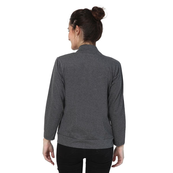 Buy Teemoods Women's Cotton Full Sleeves Dark Grey Shrug with Pocket, Back Side