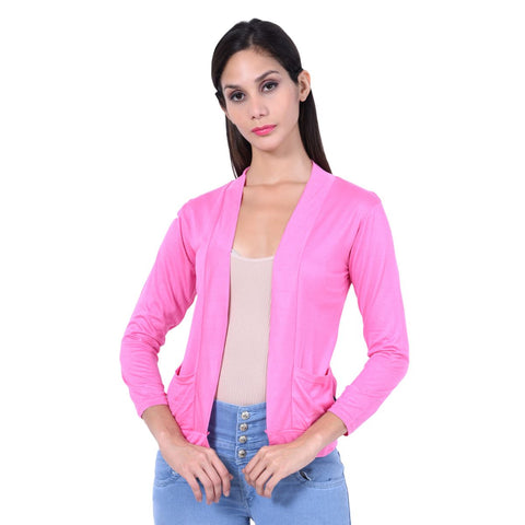 Teemoods Women's Cotton Full Sleeves Pink Shrug with Pocket
