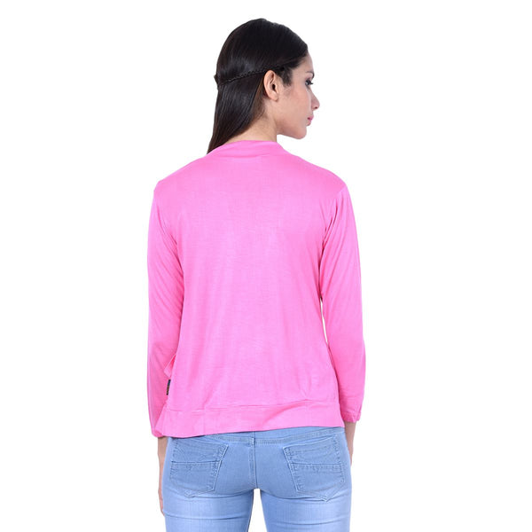 Teemoods Women's Cotton Full Sleeves Pink Shrug with Pocket-Back