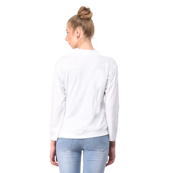 Teemoods Women's Cotton Full Sleeves White Shrug with pocket-back