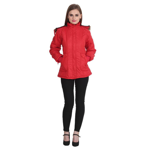 TeeMoods Full Sleeves Red Winter Jacket  for Women