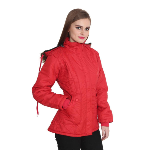 TeeMoods Full Sleeves Red Winter Jacket  for Women-2