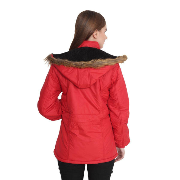 TeeMoods Full Sleeves Red Winter Jacket  for Women-3