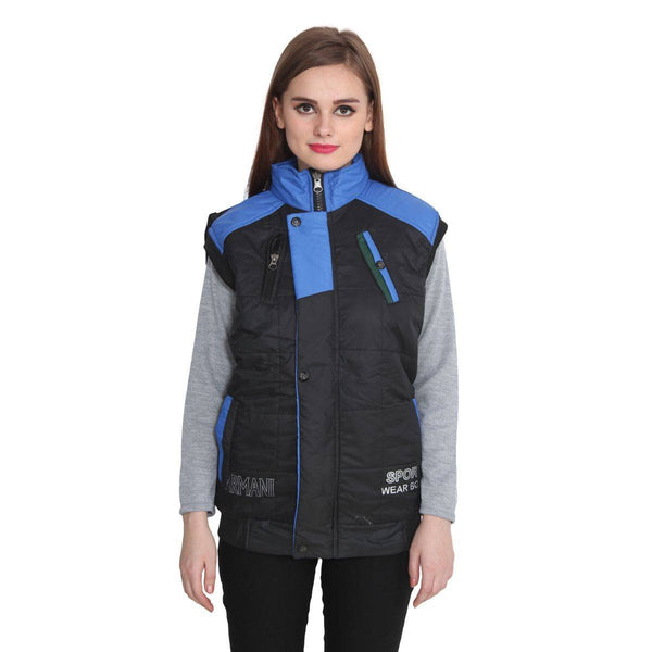 TeeMoods Sleeveless Black and Blue Winter Jacket  for Women-1