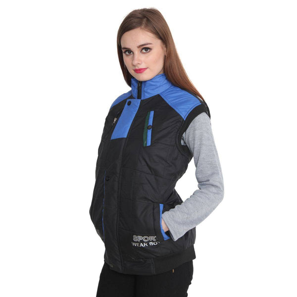 TeeMoods Sleeveless Black and Blue Winter Jacket  for Women-2