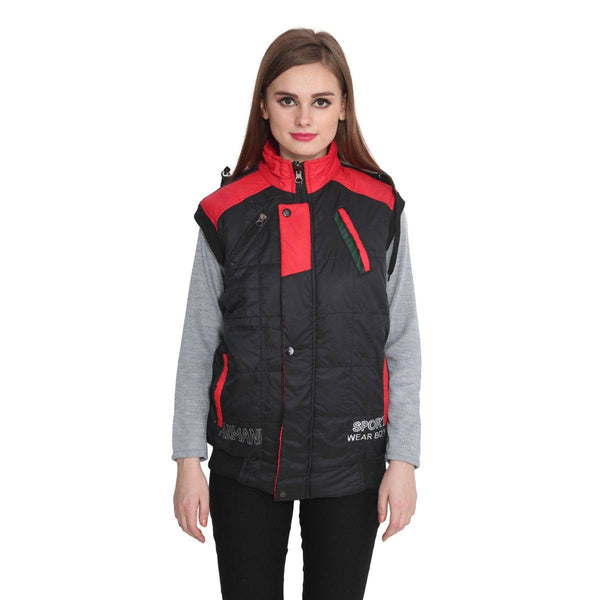 TeeMoods Sleeveless Black and Red Winter Jacket  for Women-1
