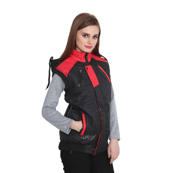 TeeMoods Sleeveless Black and Red Winter Jacket  for Women-2