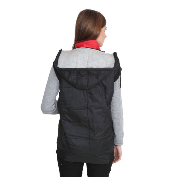 TeeMoods Sleeveless Black and Red Winter Jacket  for Women-3