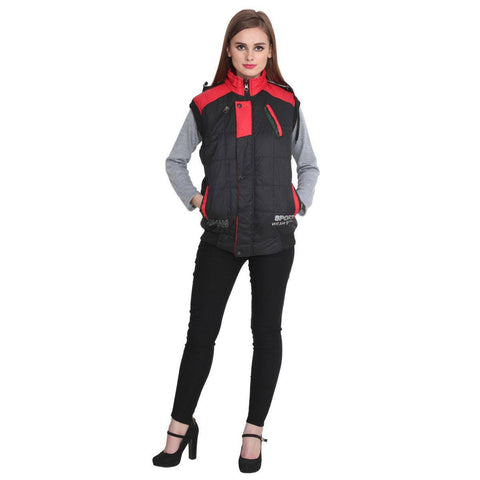 TeeMoods Sleeveless Black and Red Winter Jacket  for Women