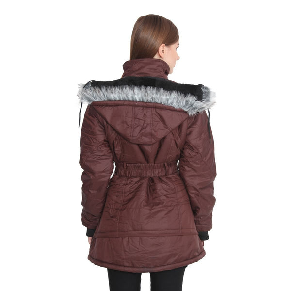 TeeMoods Long Dark Brown Winter Jacket  for Women-3