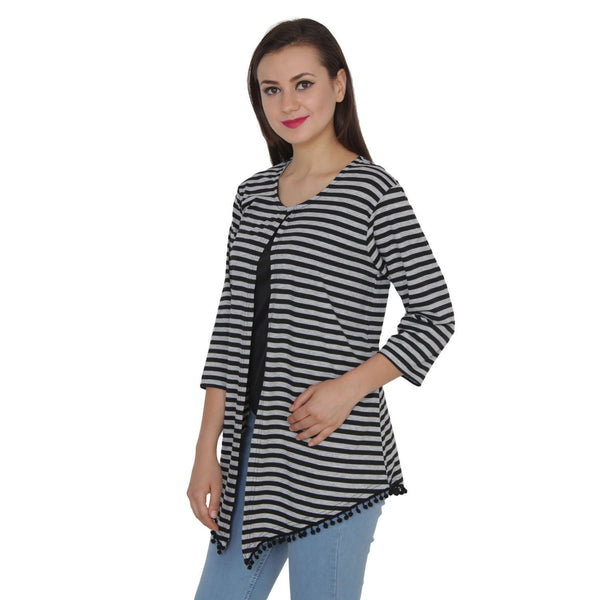 TeeMods High Low Black and Grey Striped Shrug-2