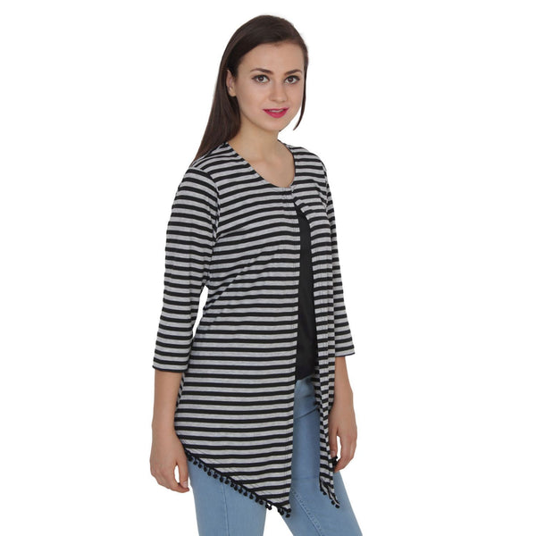 TeeMods High Low Black and Grey Striped Shrug-3