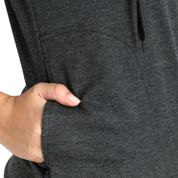 Pocket view of TeeMoods women's fleece Dark Grey hoodie