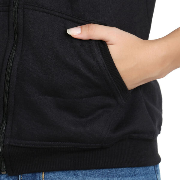 Pocket View of Teemoods Fleece Sleeveless Black Sweatshirt for Women