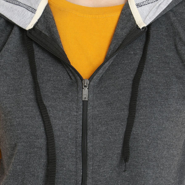 Front Zipper View of Teemoods Ladies Sleeveless Dark Grey Sweatshirt and Hoodie
