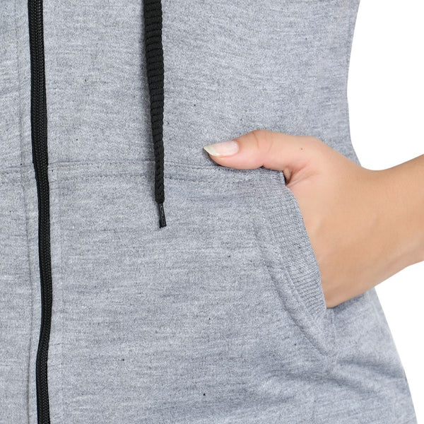 Pocket View of Teemoods Fleece Sleeveless Light Grey Sweatshirt for Women
