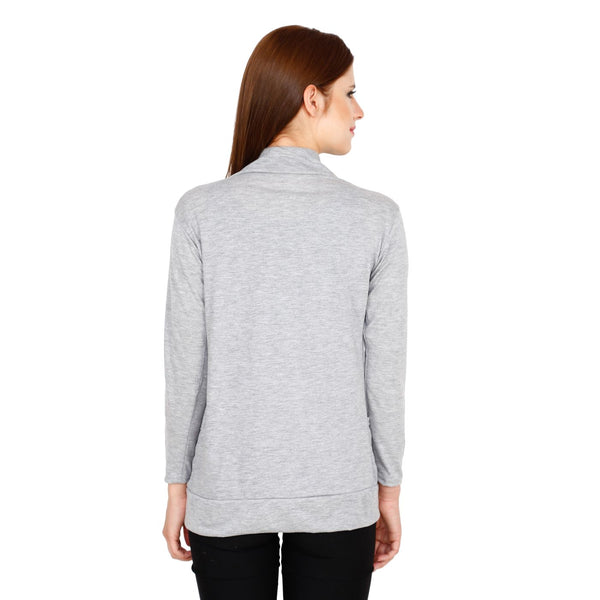Teemoods Women's Cotton Full Sleeves light Grey Shrug with Pocket-back