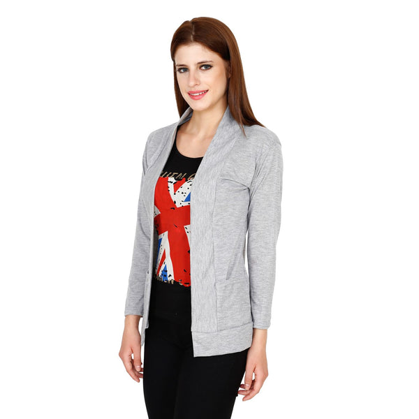 Teemoods Women's Cotton Full Sleeves light Grey Shrug with Pocket-side2
