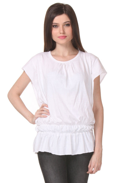Short Sleeve Solid White Women's Top-2