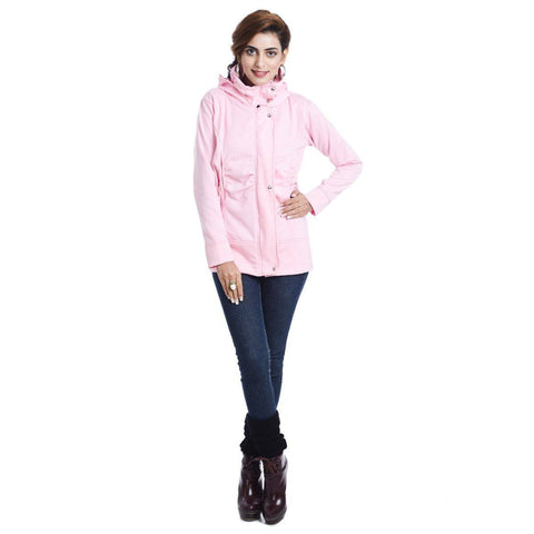 TeeMoods Stylish Pink Hooded Flap Zipper SweatShirt-main
