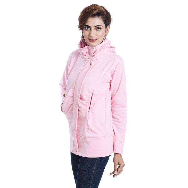 TeeMoods Stylish Pink Hooded Flap Zipper SweatShirt-side