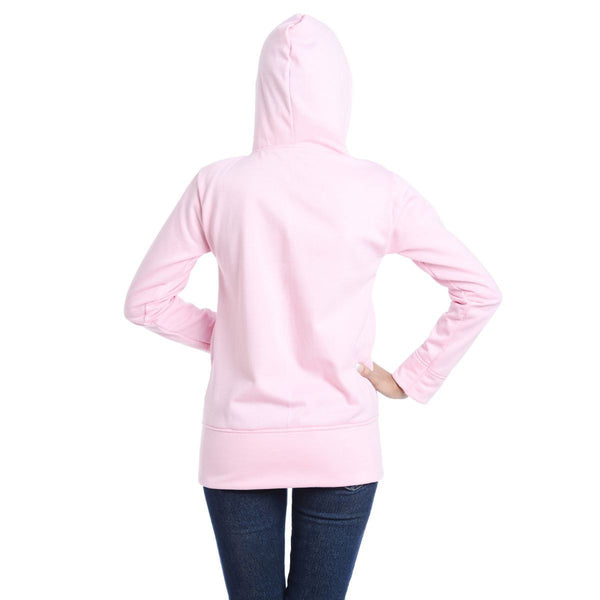 TeeMoods Stylish Pink Hooded Flap Zipper SweatShirt-back
