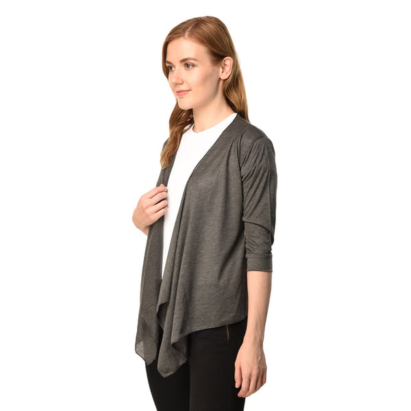 Teemoods Women's Cotton Grey Waterfall Shrug, Ladies Shrug with 3/4th sleeves-side1
